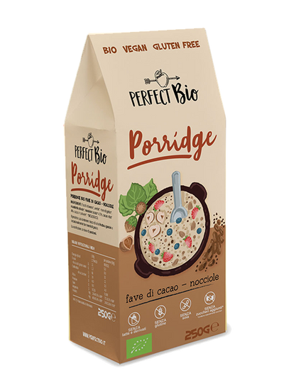 Porridge senza glutine fave di cacao e nocciole PerfectBio